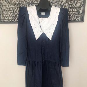 1980s Dark Denim Drop Waist Dress